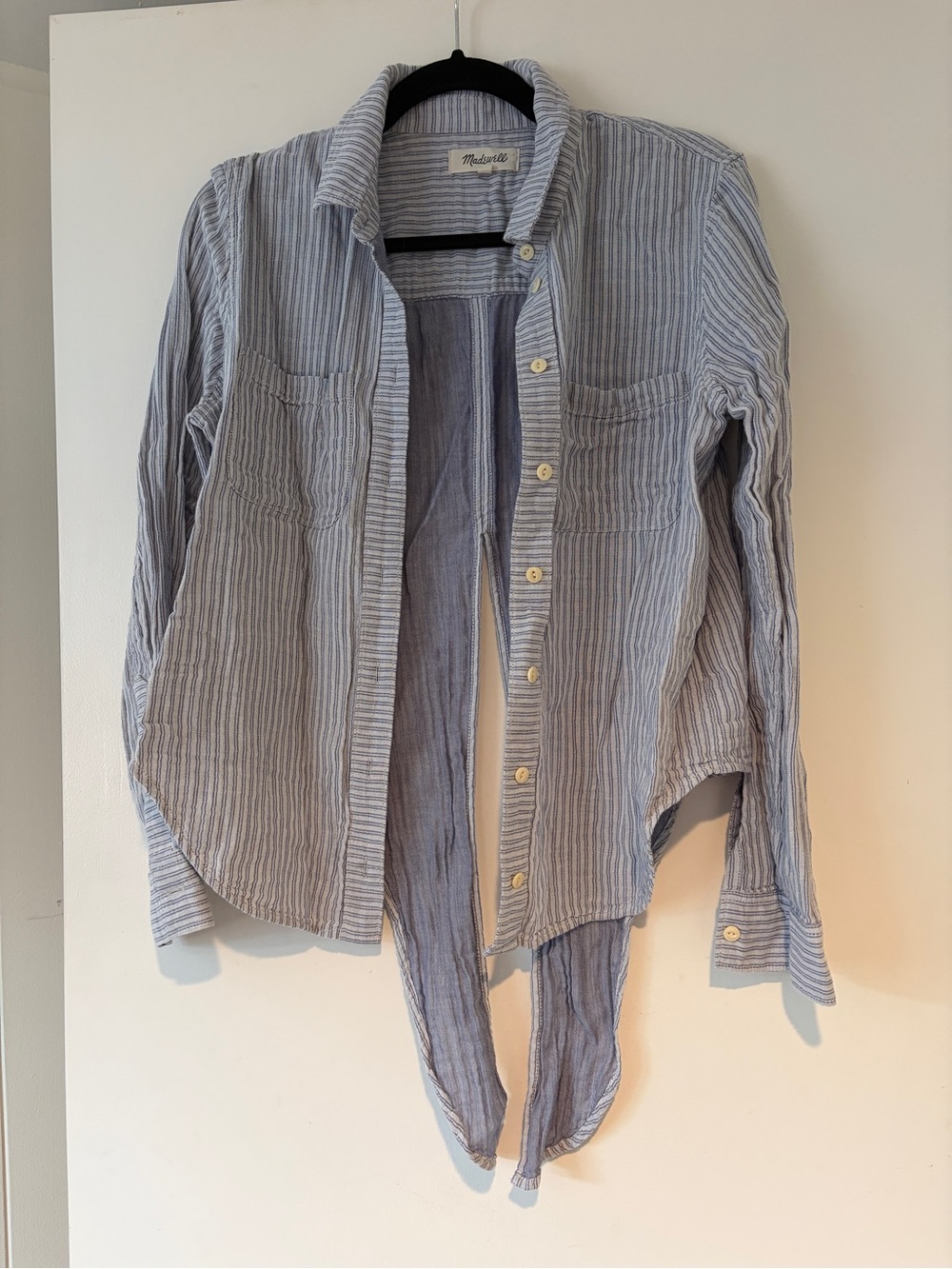 Madewell Light Blue and White Striped Cotton Button-Down Shirt
